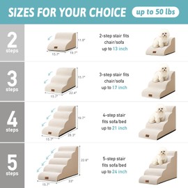 COZY KISS Dog Stairs for Small Dogs 11.8" H, Curved Dog Step for Puppy, Older Cat, Medium Pet Ramp for Sofa, Couch or Chair, Ladder with High Density Foam, 2 Step, Beige