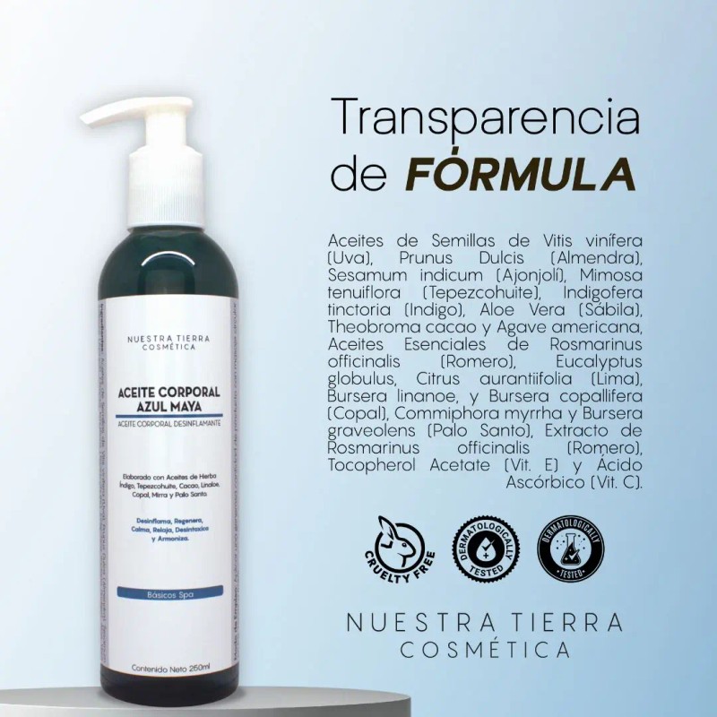 Aceite Desinflamante Azul Maya Con Hierba Indigo 250ml Spa Masajes