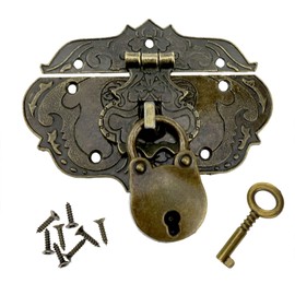 Lovelysp Antique Embossing Decorative Brass Hasp Clasp Antique Clasp Hasps Zinc Alloy Wooden Box with mounting Screws and Padlocks for Bronze Jewelry Small Box -1pcs