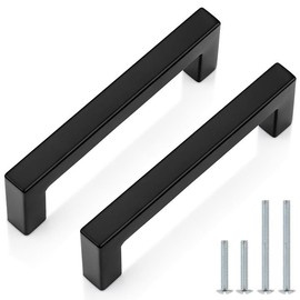 Probrico 100 Pack| Black Cabinet Handles 5 Inch(128mm) Hole Centers Drawer Pulls Stainless Steel Kitchen Cabinet Handles Matte Black Square Drawer Handles Modern Cabinet Hardware