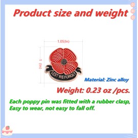 DISCAO 12/25/50/100 pieces enamel Poppy Flower Brooch Lapel Pin Memorial Day Lest We Forget Poppy Pins badge Military commemorative gift bulk (12)