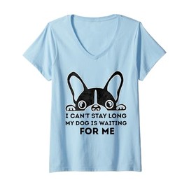 Womens I Can't Stay Long My Dog is Waiting For Me Funny Dogs Owner V-Neck T-Shirt
