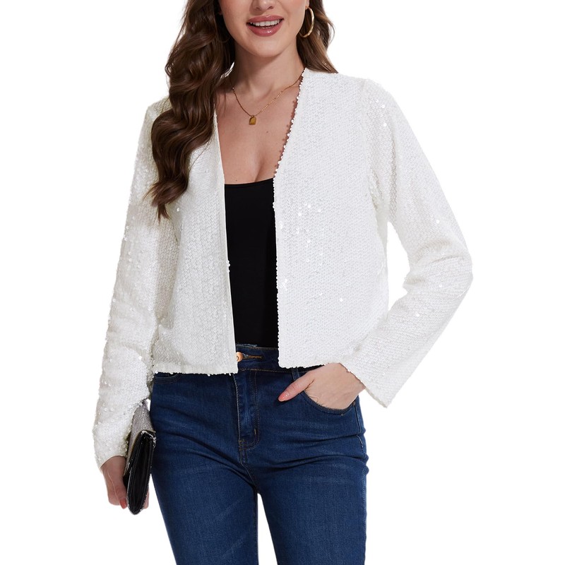 MINTLIMIT Women's Sequin Cardigan Short Open Front Cardigan Long Sleeve