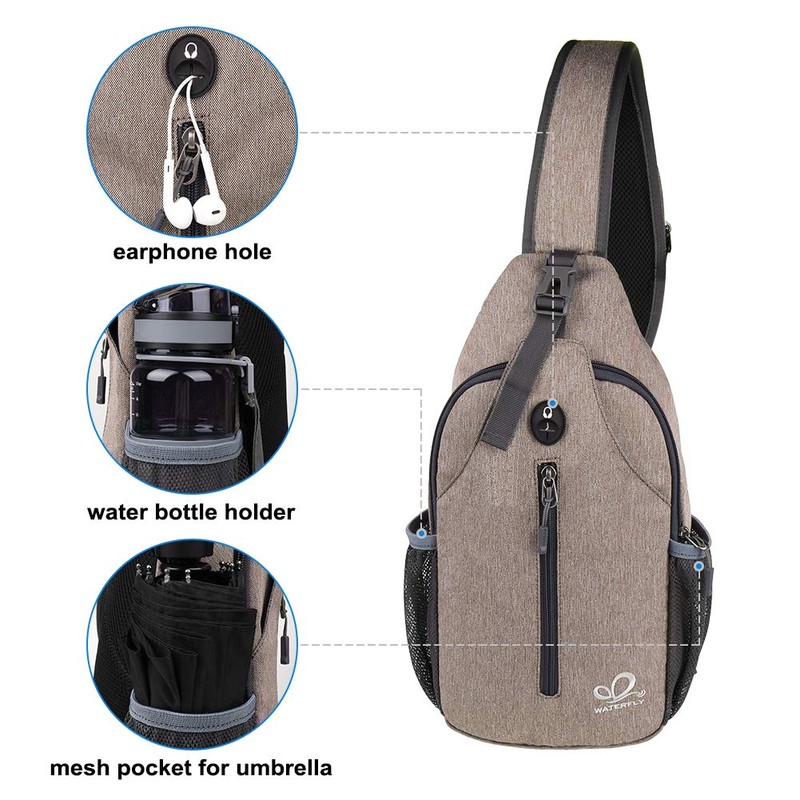 WATERFLY Sling Bag Sling Backpack Crossbody Bag Hiking Daypack for