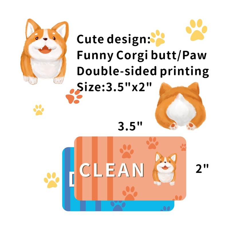 2Pcs Dishwasher Magnet Funny Corgi Dog Butt Clean Dirty Sign