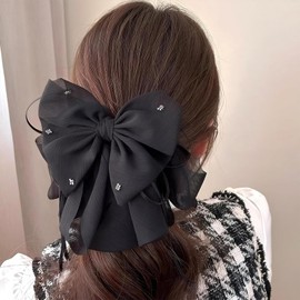 AUTAKI Hair Clip, Ribbon, Frills, Hair Clip, Large, Mesh, Glitter, Large Bowknot, Gentle, Cute, Hair Clip, Mature Style, Hair Accessory, Elegant, Forest Girl, Pearl, Hair Ornament, Letter, Korean