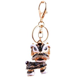 Axmerdal Animal Keychain Cute Chinese Traditional Dance Lion Car HandBag Pendant Key Chain for Women and Men Keyring Gift (black, head to right)
