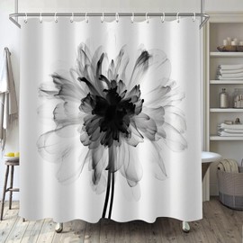 TIYAANDSY Abstract Flower Shower Curtain for Bathroom, Black and White Floral Boho Shower Curtain Set, Minimalism Transparent Fabric Modern Waterproof Bathroom Decor with 12 Hooks 72x72in YLATY2609