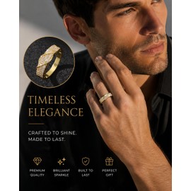 Gold Rings Non Tarnish, Tungsten Rings for Men Diamond Ring Birthday Gifts for Men Father Day Gifts for Husband Boyfriend Engagement Promise Ring Size 11