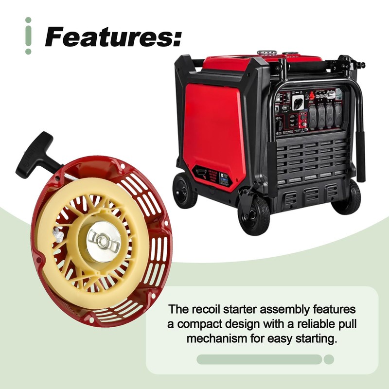 Quctaki Recoil Starter Assembly with Pull Cord Handle and Bolts