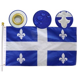 MIDLE Double Sides Candian QC Quebec Flag 3x6 Ft large Outdoor - Embroidered White fleurs-de-lis House Decoration Canada Province Drapeau Fleurdelisé Banner 36” x 72 “ Yard Gift