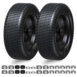 13x5.00-6“ Flat Free Tires and Wheel Assemblies for Zero Turn Lawn Mower, Replacement Tires 2 Pack,13x5-6 Solid Tractor Turf Tire with Rim,3.1" Centered Hub and 3/4" Bearings ，S shaped tread