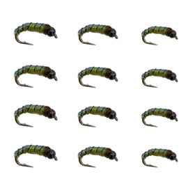 Feeder Creek Fly Fishing Nymph Flies Assortment, One Dozen Electric Caddis Wet Flies for Trout, 3 Sizes Included (4 of Each Size)