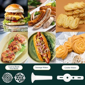 LHS Manual Meat Grinder, Heavy Duty Meat Mincer Sausage Stuffer,Hand Grinder with Stainless Steel Blades for Meat, Sausage, Cookies,Green(3 in 1, with table clamp)