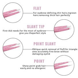 Amytor Eyebrow Tweezer Set, 4 Pcs Professional Stainless Steel Tweezers for Women, Precision Tweezer for Facial Hair, Splinter and Ingrown Hair Removal（Rose Gold）