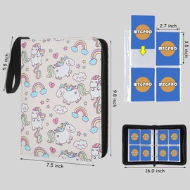 MTGPRO Card Binder for Cards 4-Pocket,400 Pockets Trading Card Binder Holder Collector Album Book Includes 50 Removable Sleeves (Pink Rainbow)