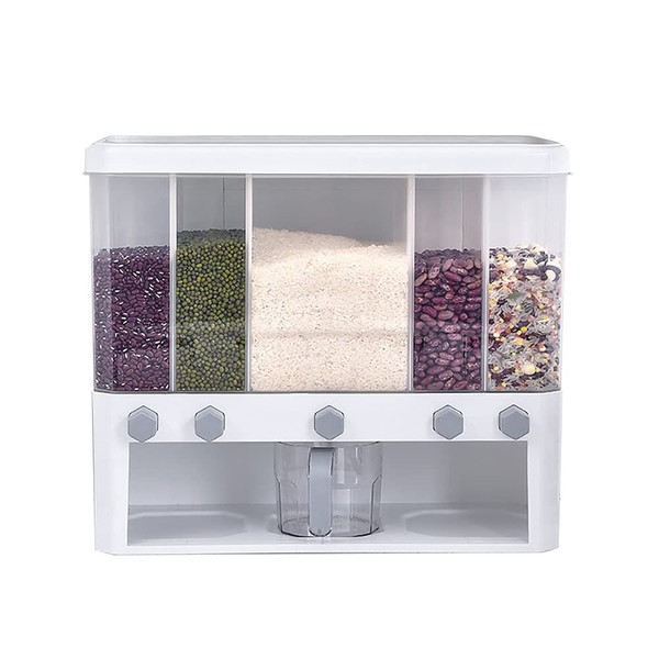 DNYSYSJ Multigrain Tank, 16.53"×7.67"×13.85" Cereal Dispensers with Cup Dry Food Dispenser Cans Food Storage Grains Container for Home Kitchen, Movable Detachable Partition (5 Grids)