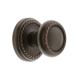 Classic Rope Rosette Set with Matching Rope Door Knobs Passage in Oil Rubbed Bronze. Antique Reproduction Doors.