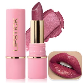 Wugbc Glitter Lipstick Metallic Lip Stick Long Lasting Waterproof High Shine Diamond Creamy Shimmer Lipstick for Women Transfer Proof Full Coverage Sparkling Hot Pink Lip Crayon Color Makeup, 6