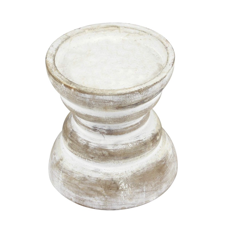 Stonebriar Antique White Wooden Pillar Candle Holder, Vintage Seaside Pillar