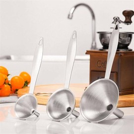 3Pcs Stainless Steel Funnel Set with Handle, Wide Mouth Filter for Canning, Kitchen Liquid Hopper, Anti-Rust, Easy to Clean