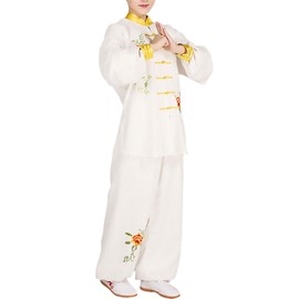 G-LIKE Traditional Chinese Peony Embroidery Tai Chi Set Luxurious Cotton and Linen Martial Arts Uniform Ideal for Tai Chi, Meditation, And Chinese Costume for Women