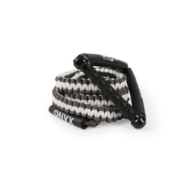 ONYX Wakesurf - 25ft Premium Braided Wake Surf Rope with 10" EVA Handle - 6 Adjustable Sections Floating Watersport Ropes for Wake Surfing (Grey & White)