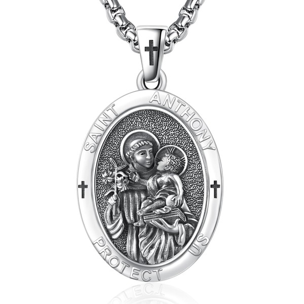 QCFL Saint St Anthony Medal Necklace for Men 925 Sterling