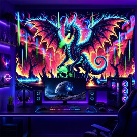 BlissYard Dragon Tapestry Blacklight Tapestry 78x59 Inch UV Wall Hanging