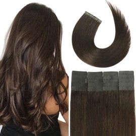 Tape in Brazilian Human Hair Extensions 100% Remy Human Hair Glue in Extensions Balayage Seamless Silky Straight Skin Weft Hair(18Inch #2 Dark Brown 20pcs 40g)