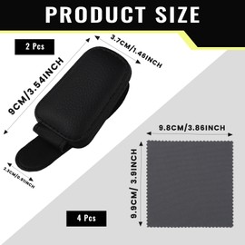 Pack of 2 Magnetic Leather Glasses Holder Car, Sunglasses Holder Car with 4 Glasses Cleaning Cloths, Universal Leather Glasses Holder, Black Car Sun Visor Clip Suitable for All Types of Lenses