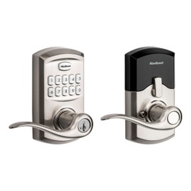 Kwikset SmartCode 917 Keypad Keyless Entry Traditional Residential Electronic Lever Deadbolt Alternative with Tustin Door Handle and SmartKey Security, Satin Nickel