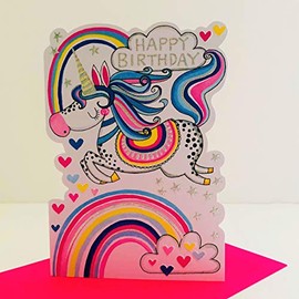 Rachel Ellen Girl Happy Birthday Card - Unicorn Rainbow