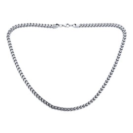 Heavy Duty Biker Jewelry Solid Flat Square Wheat Link Foxtail Chain Necklace Men Teens Silver Tone Stainless Steel 6MM, 20 Inch