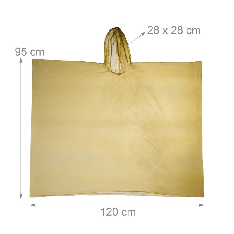 Relaxdays Set of 13 Rain Ponchos, 100% plastic, Yellow, 120