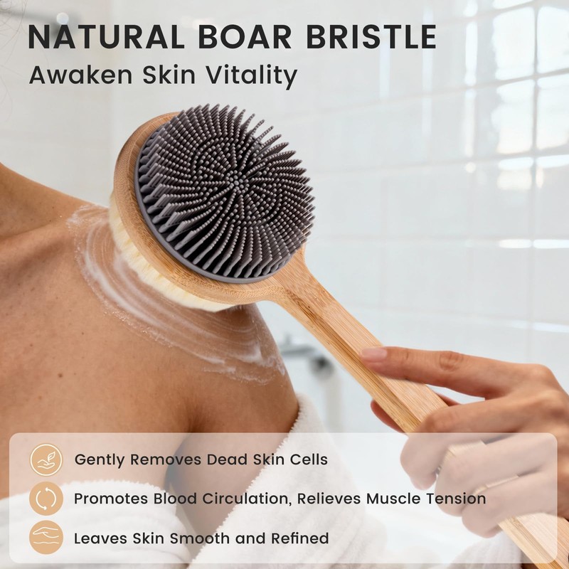 Back Scrubber for Shower - Double-Sided Silicone and Super-Dense Bristles
