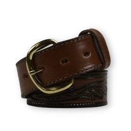 R.G. BULLCO - 1-1/2" Full Grain Leather Belt with Floral Design and Overlay Tips - Brown - Size 40 - RGB-5402
