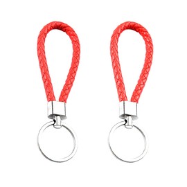 JNNJ Pack of 2 Car Key Fobs, Leather Braided Key Ring, Car Anti-Lost Keychain Pendant, Car Key Ring Accessories for Motorcycle (Red)
