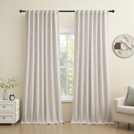 Novecozy 100% Blackout Curtains 63 Inch Long, Linen Textured Full Black Out Thermal Insulated Back Tab/Rod Pocket Light Blocking Window Treatment Drapes for Bedroom Living Room,2 Panels Set, Linen