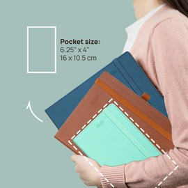 POPRUN Pocket Monthly Planner 2025-2026 (Pocket- 4''x 6.25''Soft Leather Cover) - 18 Month Calendar Book for Purse (Jul.2025-Dec.2026), 100 GSM Thick Paper - Green