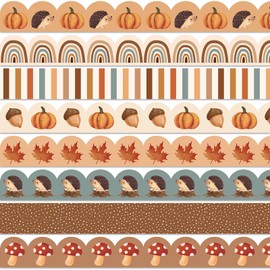 Whaline 82Ft Fall Bulletin Board Borders Mushroom Maple Leaf Pumpkin Boho Rainbow Adhesive Trim Border for Classroom Office Fall Thanksgiving Party Decor
