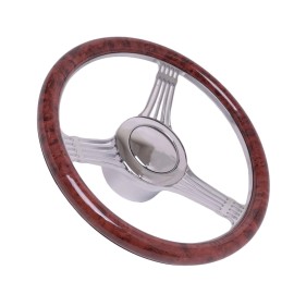 Hot Rod Chrome 14" Steering Wheel Kit Banjo Style 9-Hole Hot Rod GM Walnut Stain Finish Chrome