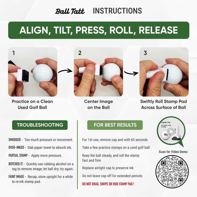 Ball Tatt - Golf Ball Stamper, Self-Inking Golf Ball Stamp,
