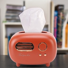Natudeco Retro Radio Shape Tissue Cover Box Vintage Paper Case Dispenser Multifunctional Tissue Box Holder for Bathroom Living Room Bedroom Dressers(Red)