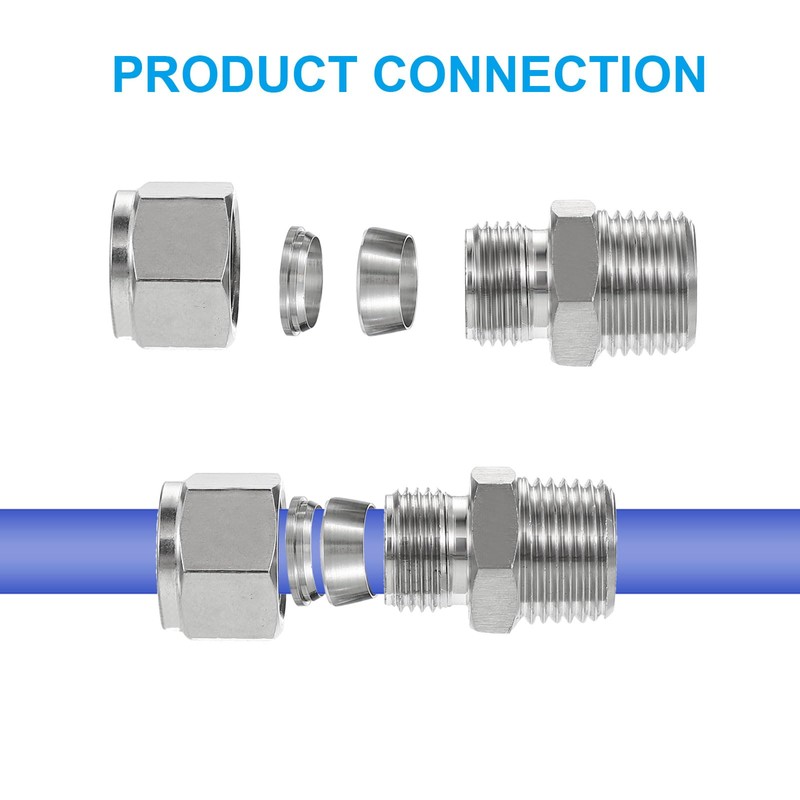 PATIKIL 1/4NPT x 10mm 304 Stainless Steel Compression Tube Fitting,