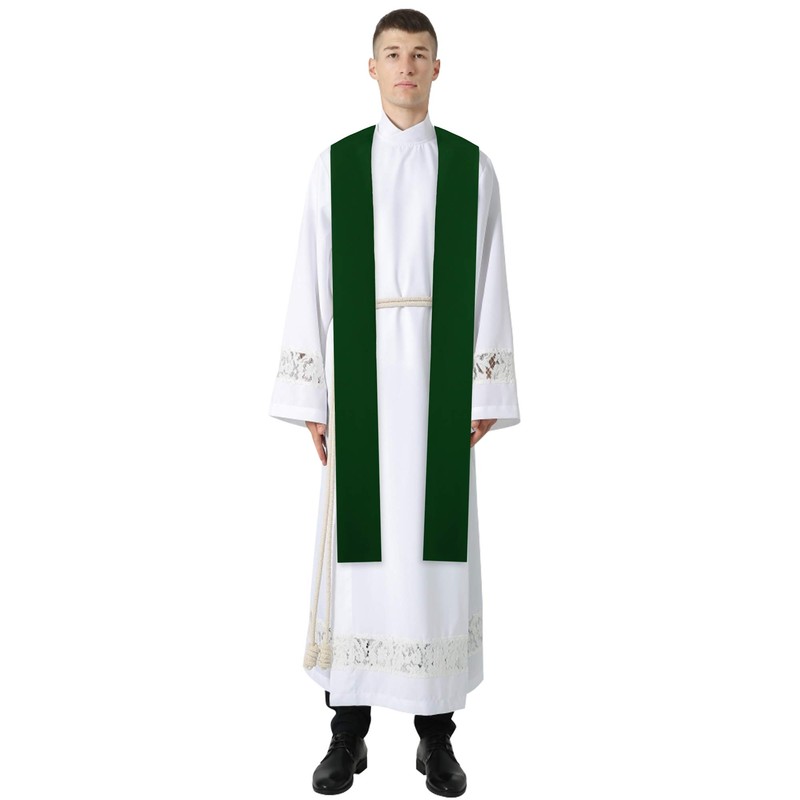 IvyRobes Unisex Adults Overlay Clergy Stole Plain Solid Emerald Church
