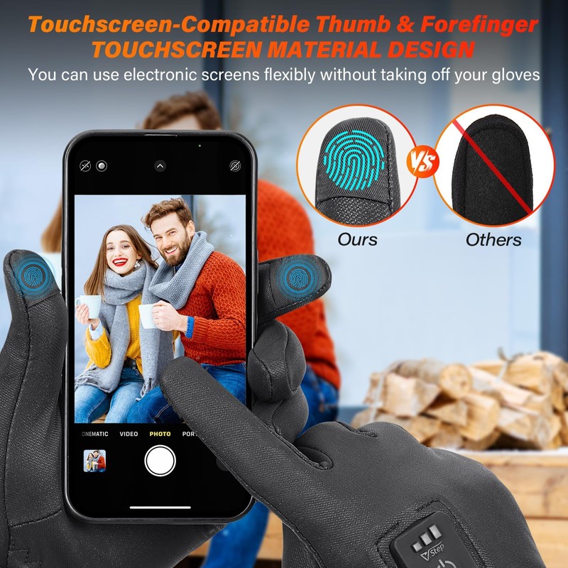 V.Step Windproof Heated Gloves,Touchscreen,Ski Cycling,3 Heat Levels,XL