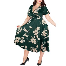 Nemidor Women's V-Neckline Stretchy Casual Midi Plus Size Bridesmaid Vintage Dress NEM073 (18,Green Khaki)