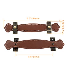 Aracombie 4Pcs Brown Leather Drawer Handles,6.3" PU Leather Drawer Pulls with Mounting Screws,Vintage Leather Handle for Cabinet,Suitcase