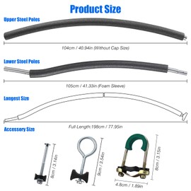 TOBWOLF 1 Lower & 1 Upper Curved Trampoline Poles Replacement, Universal Curved Enclosure Pole Trampoline Net Poles Fits 8-16FT Frame, Includes Mounting Hardware & Foam Cover, 2 Installation Options